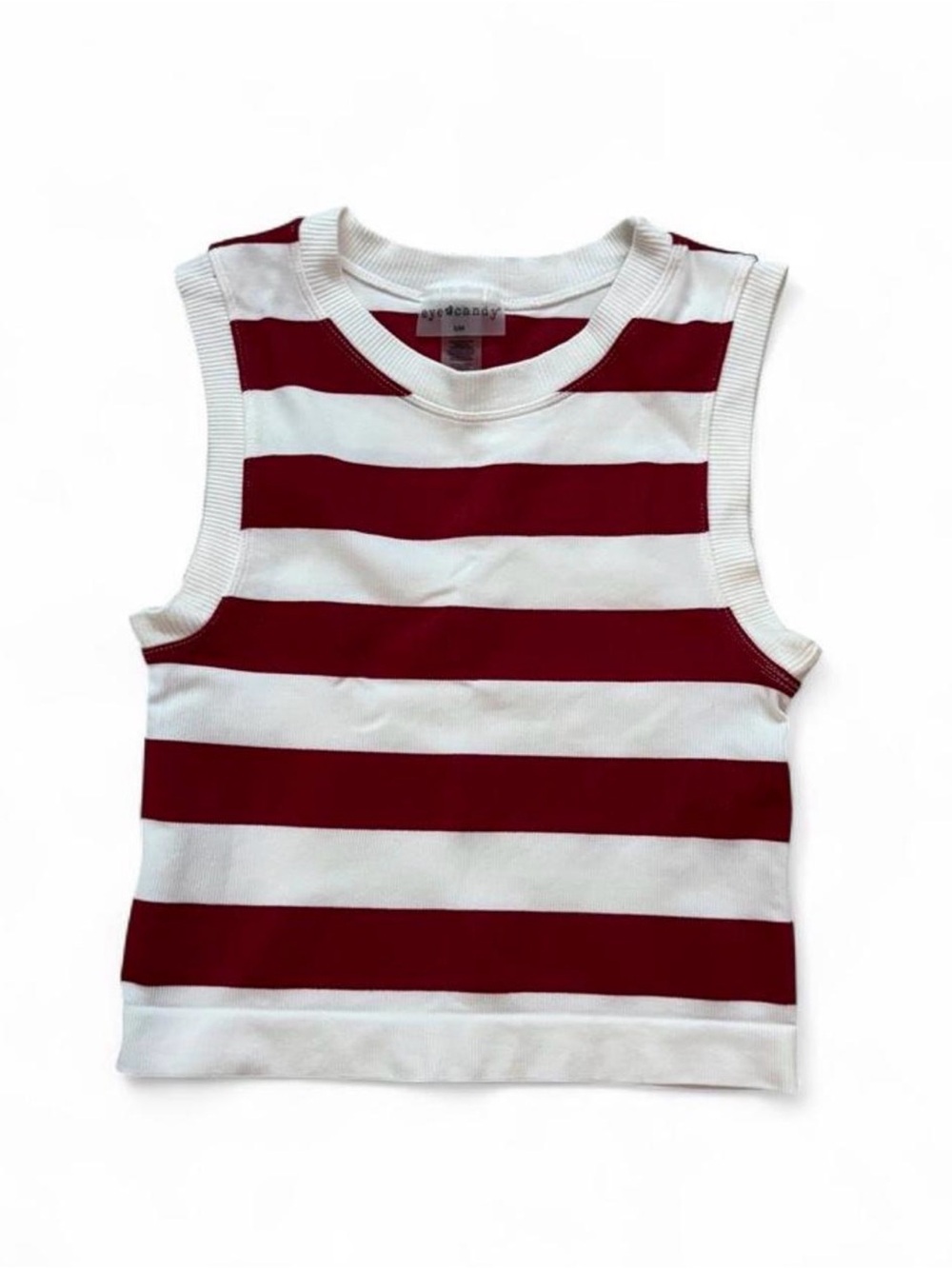 White & Red Striped Knitted Tank Cropped Top